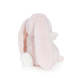 Pink plush toy with bunny ears on a white background