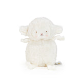 White plush lamb toy on a white background