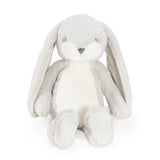 Gray plush bunny toy on a white background