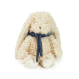 Plush toy bunny with a blue scarf on a white background