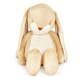 Beige plush bunny toy on a white background