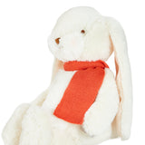 White plush bunny with a red scarf on a white background