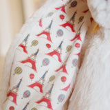 Close up of Paris inspired inner ear pattern on stuffed bunny.