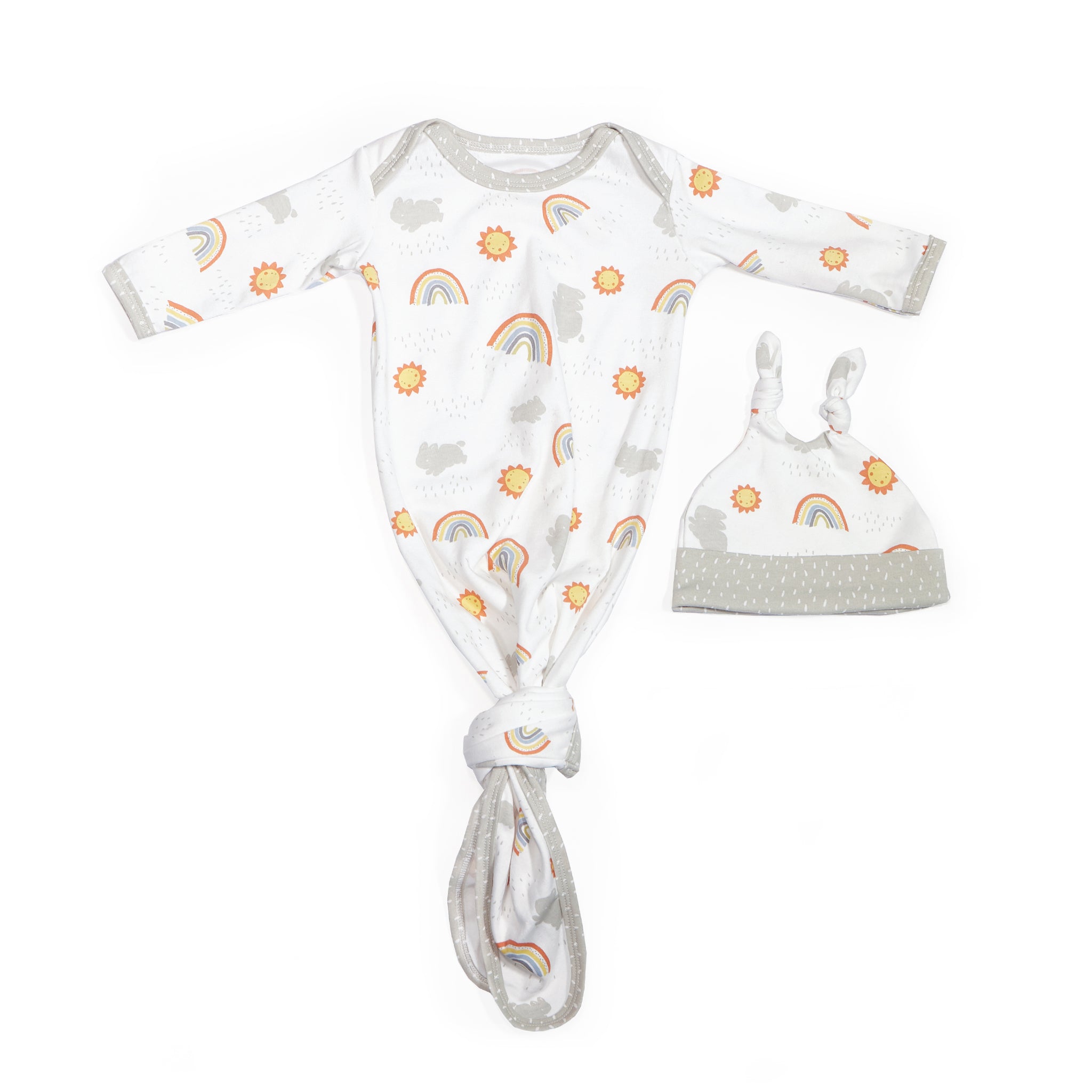 Newborn Little Sunshine Knotty Gown and Hat Set | Baby Clothes | Layette