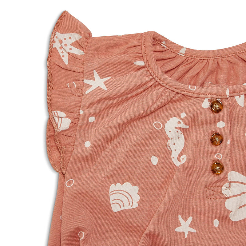 Kudaa Organic Flutter Sleeve Button Bunsuit - Coral Rose-Clothing-SKU: - Bunnies By The Bay