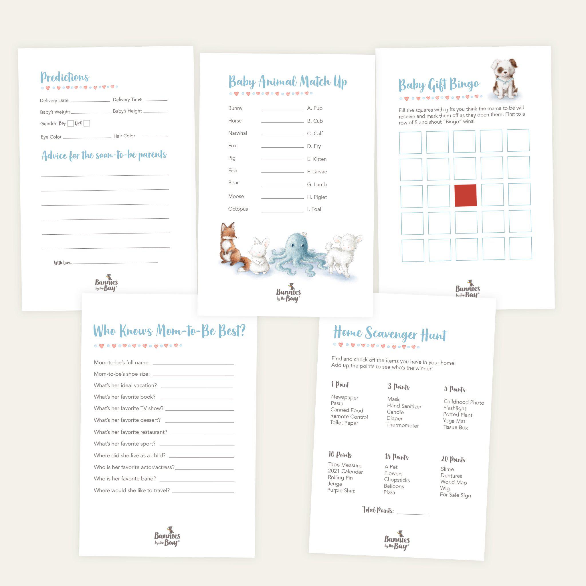 Printable Baby Shower Game Bundle - Skipit the Puppy Theme