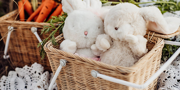 Circket Island Bud and a Tiny Nibble Bunny in a basket