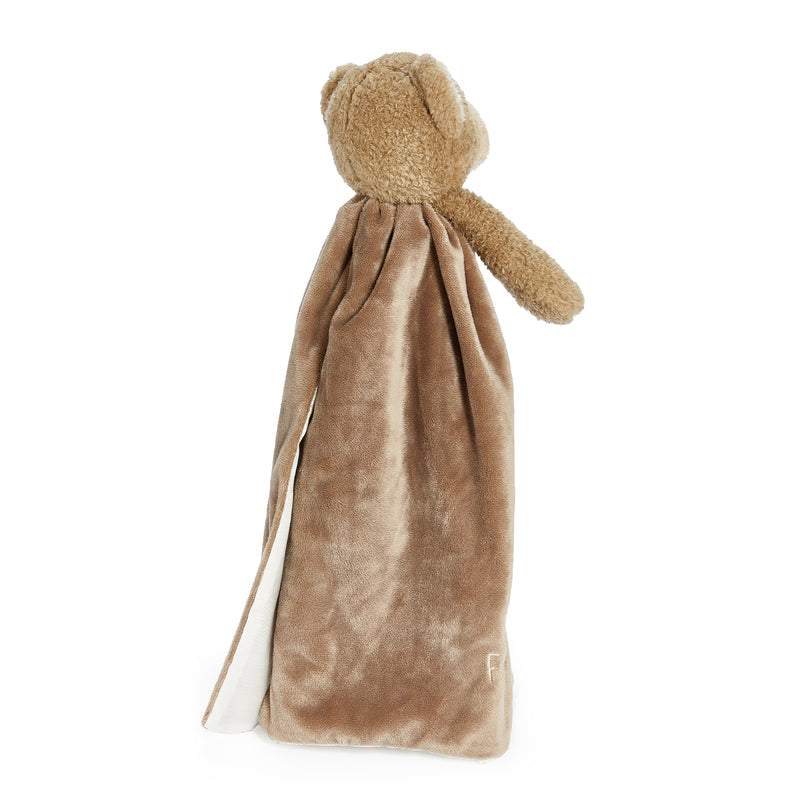 Brown plush blanket with bear ears on a white background