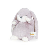 Plush toy rabbit with a visible brand label on a white background