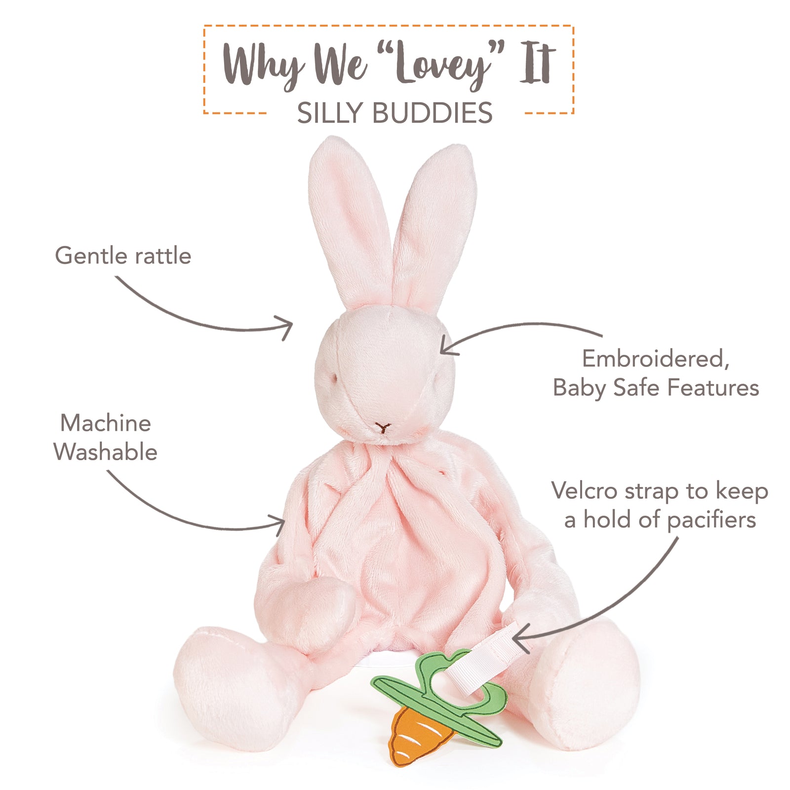 Blossom Bunny Silly Buddy | Baby Pacifier Holder | Comfort Lovey