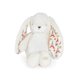 White plush bunny with patterned ears on a white background