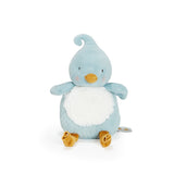 Blue plush bird toy on a white background