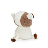 Small plush toy with a brown and white pattern on a white background