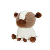 Stuffed animal toy with brown and white pattern on a white background