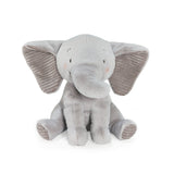 Gray plush elephant toy on a white background