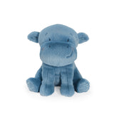 Blue hippo stuffed animal on a white background