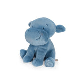 Blue plush hippo toy on a white background
