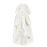 Front view White plush bunny with a blanket body, baby security on a white background