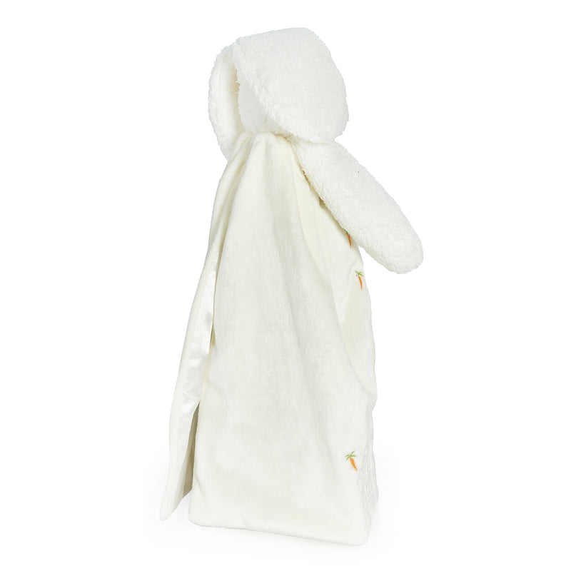 White plush bunny with blanket body, baby security, on a white background