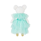 White mouse with a turquoise tutu dress on a white background