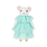 Plush toy mouse in a turquoise dress on a white background