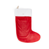 Back view Red Christmas stocking with white cuff on a white background