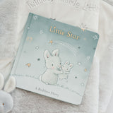 Children's book titled 'Little Star' with illustrations of a bunny and a star on a soft surface.