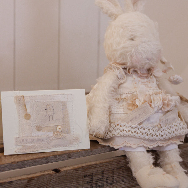 Hutch Studio - Miss Lovey Love Note - Hand-Crafted Curly Mohair Cream Bunny-Hutch Studio Original-SKU: - Bunnies By The Bay