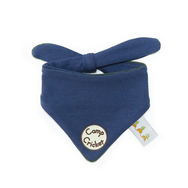 Blue bandana scarf with a 'Camp Cricket' patch on a white background