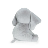 Gray plush elephant toy on a white background