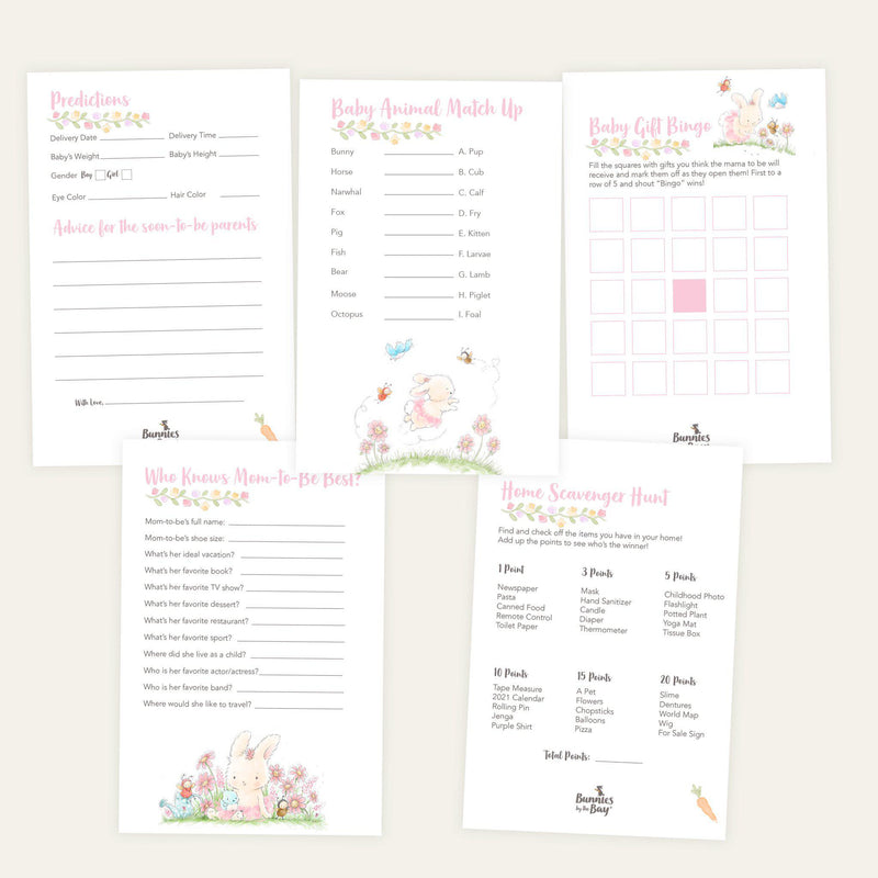 Printable Baby Shower Game Bundle - Blossom Bunny Theme-Printables-SKU: - Bunnies By The Bay