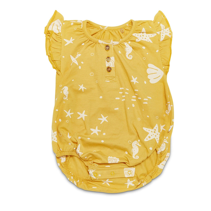 Kudaa Organic Flutter Sleeve Button Bunsuit - Sunny Yellow-Clothing-SKU: 910220 - Bunnies By The Bay