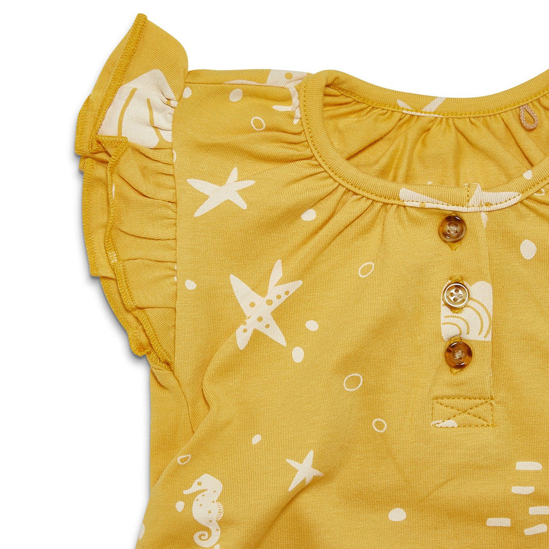 Kudaa Organic Flutter Sleeve Button Bunsuit - Sunny Yellow-Clothing-SKU: - Bunnies By The Bay