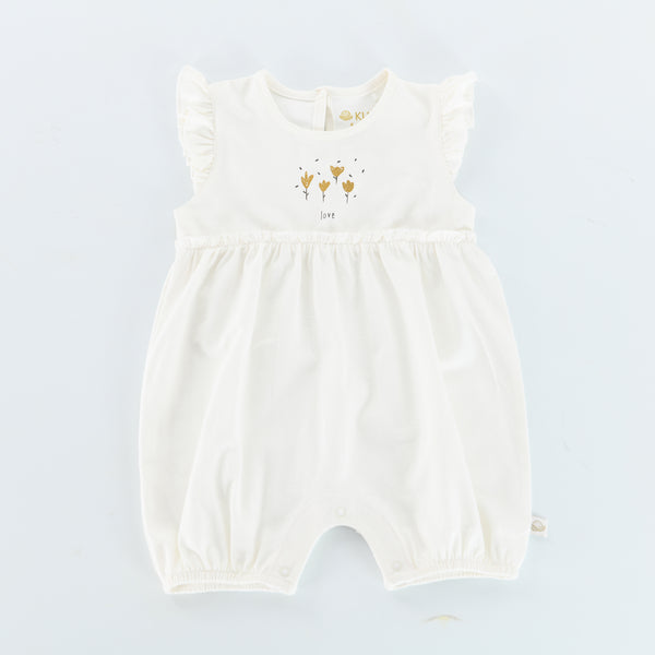 Kudaa Organic Frilly Romper - Bunny White-Apparel-SKU: - Bunnies By The Bay