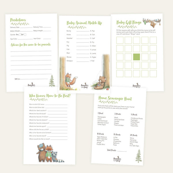 Printable Baby Shower Game Bundle - Camp Cricket Woodland Animals Theme-Printables-SKU: - Bunnies By The Bay