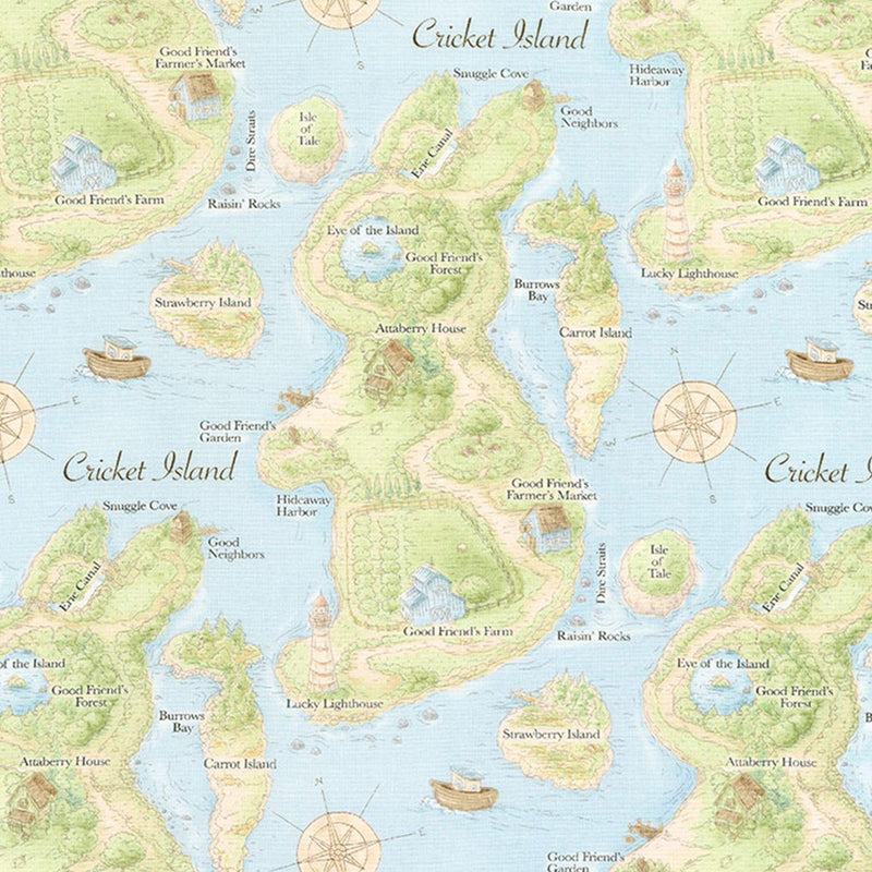 Image of Fabric - Good Friends Cricket Island Map - 1/4 yard-Fabric-Bunnies By The Bay-bbtbay